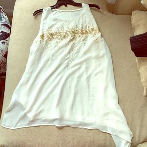 Asymmetrical silk & sequin white and gold top
